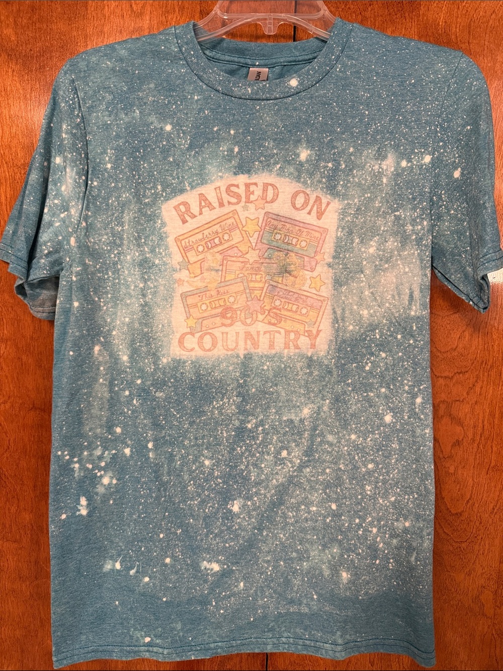 Gildan Teal Bleached 'Raised On Country' Graphic Tee